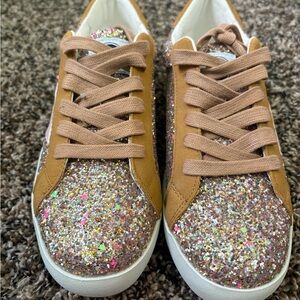 Glitter Sneakers with Tan Accents